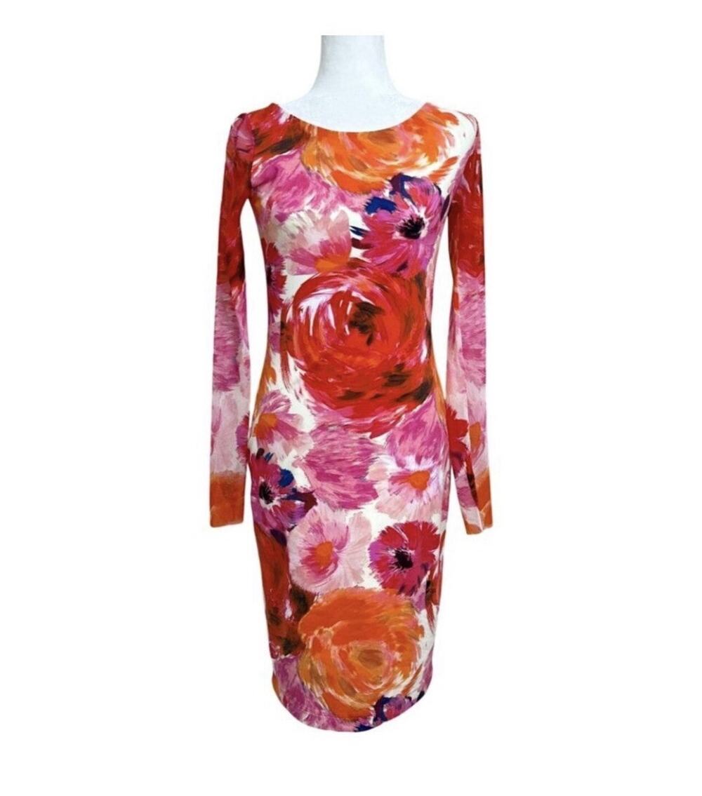 Fuzzi Jean Paul Gaultier Floral Mesh Knit Dress Bodycon Italian Large Y2K C16